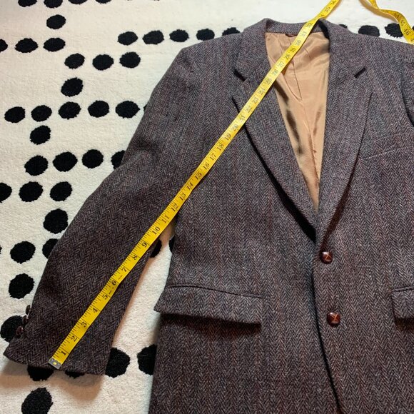 Vintage 90s Harris Tweed Blazer Brown Herringbone Wool Two Button Sport Coat - Picture 15 of 16